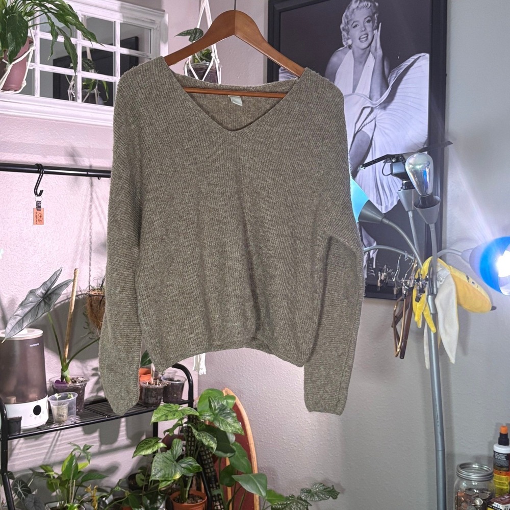H&M Knit Sweater Womens V Neck Brown Casual Basic Cozy Soft Pullover Top Size S
